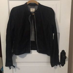 NWT Denim lace-up sleeve moto jacket, washed black
